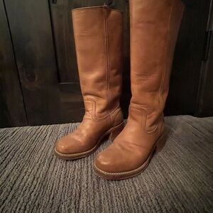 Frye Tan Leather Heeled Boots